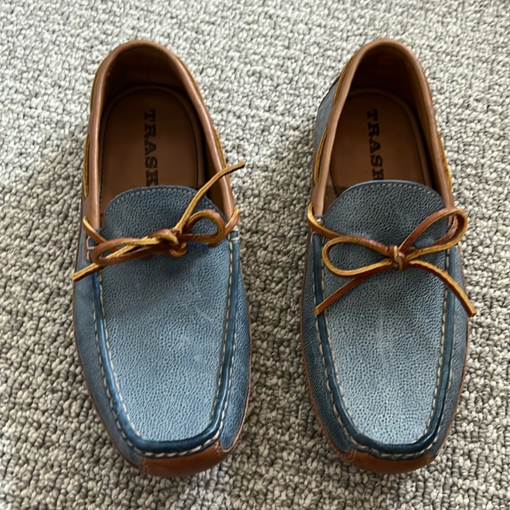 Trask Blue Brown Leather Loafers Shoes Driving Moccasin Men 8